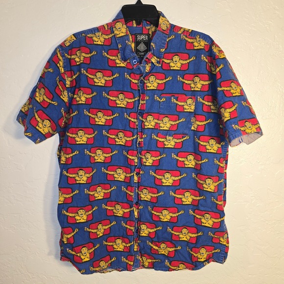 Super Massive Other - SUPER MASSIVE Mens XLARGE Blue Red Rampage Monkey Graphic SS Button Up Shirt